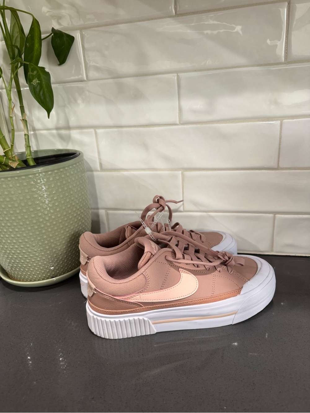 Nike Women’s Platform Sneaker in Dusty Rose and White